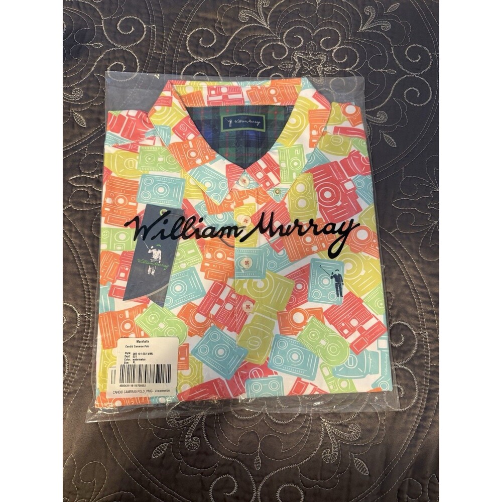 William Murray Golf Candid Cameras Polo Mens XL Sleeve Vibrant, Fun NWT